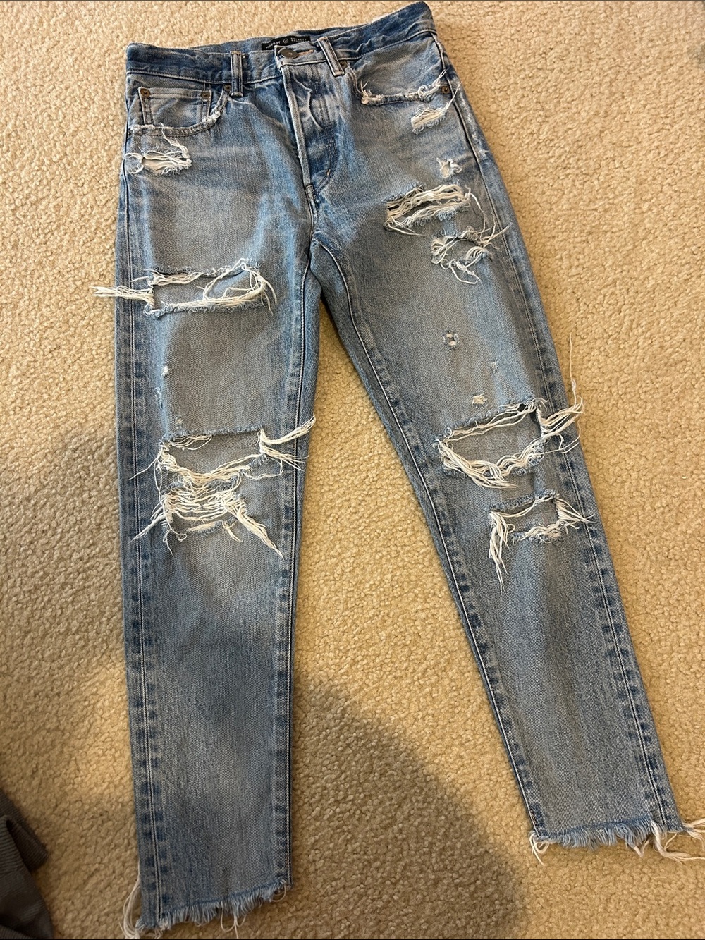 Moussy Barney New York Distressed Tapered Raw Hem Jeans 25
